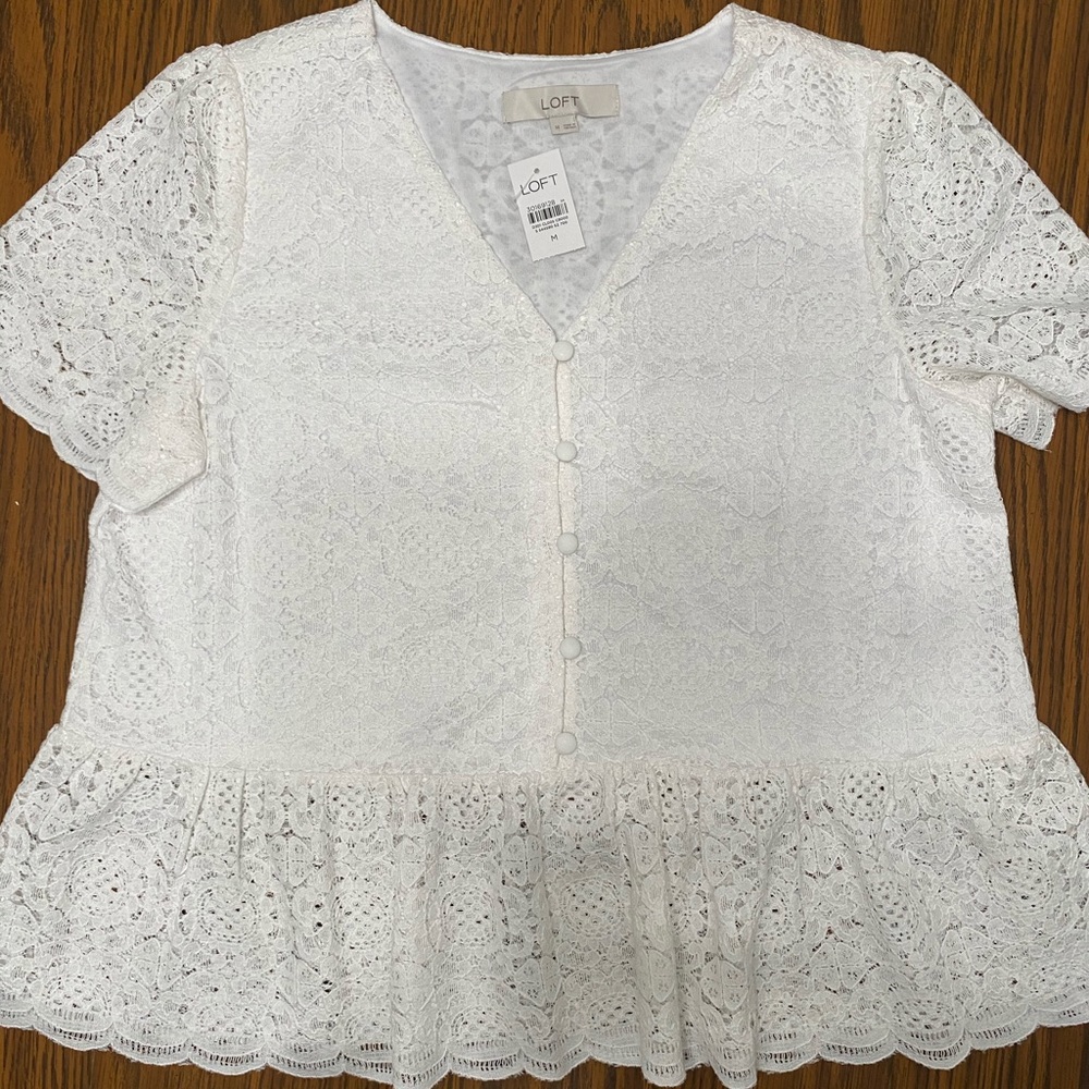LOFT - White Eyelet Blouse